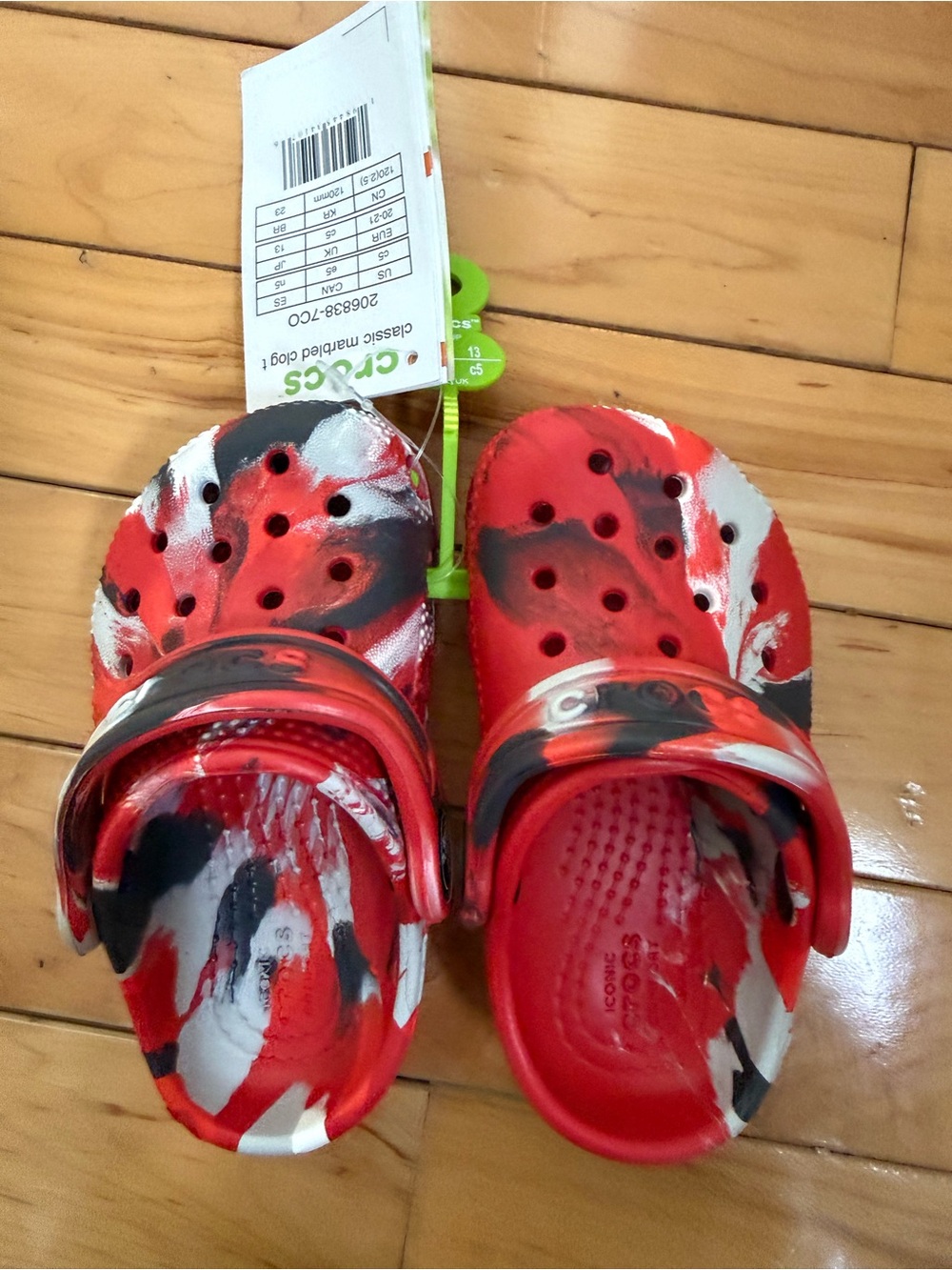 New In Bag Toddler Classic Crocs Red White Black Marble Clogs C6